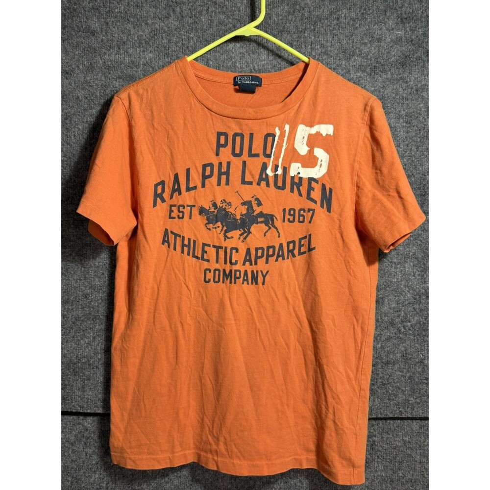 Polo Ralph Lauren Boys Large Orange Graphic Logo T-Shirt Cotton Crew Neck Youth